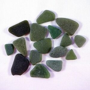 Genuine Surf Tumbled Sea Glass MA Coast Mixed Lot of Frosted Shades of Green